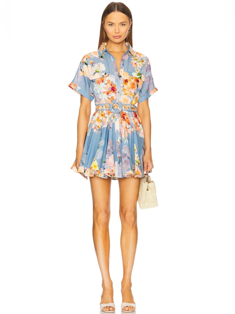 Hemant & Nandita NWT Blue Floral Belted Mini Dress XS